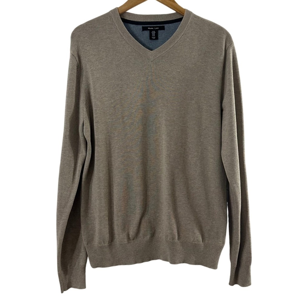Mark Law Mens Tan Beige 100% Cotton V-Neck Sweater Size Medium RN 75343